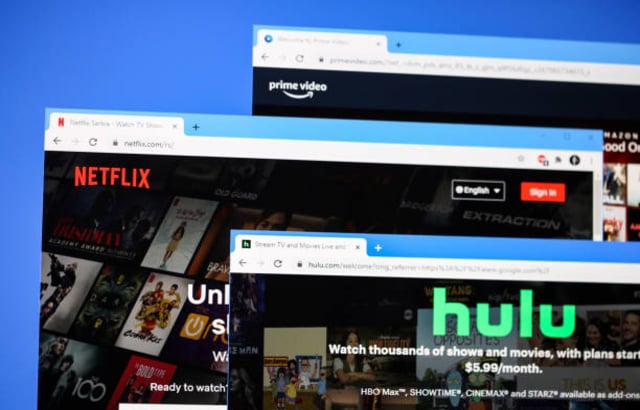 Window tabs of Amazon, Netflix and Hulu