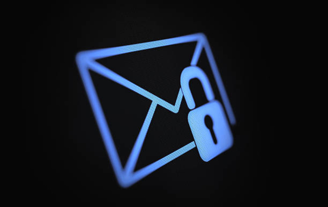 Email with a lock symbol in a black background